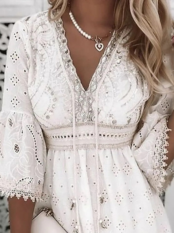 Nokmo | Women's Broderie Mini Dress with Flare Sleeves