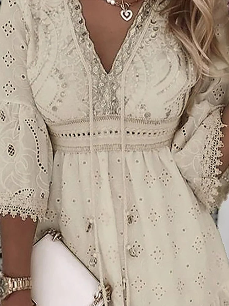 Nokmo | Women's Broderie Mini Dress with Flare Sleeves