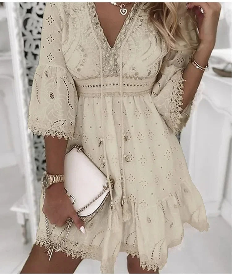 Nokmo | Women's Broderie Mini Dress with Flare Sleeves