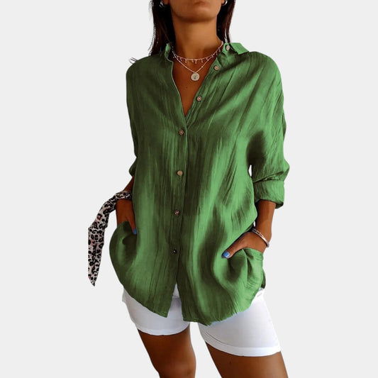 Nokmo | Women's Button-Up Linen Shirt with Loose Fit