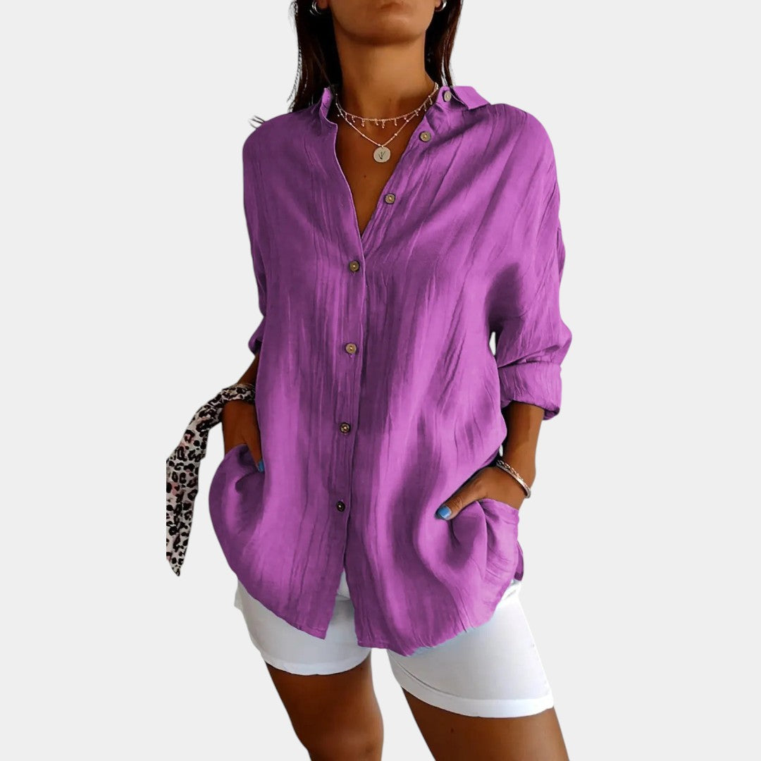 Nokmo | Women's Button-Up Linen Shirt with Loose Fit