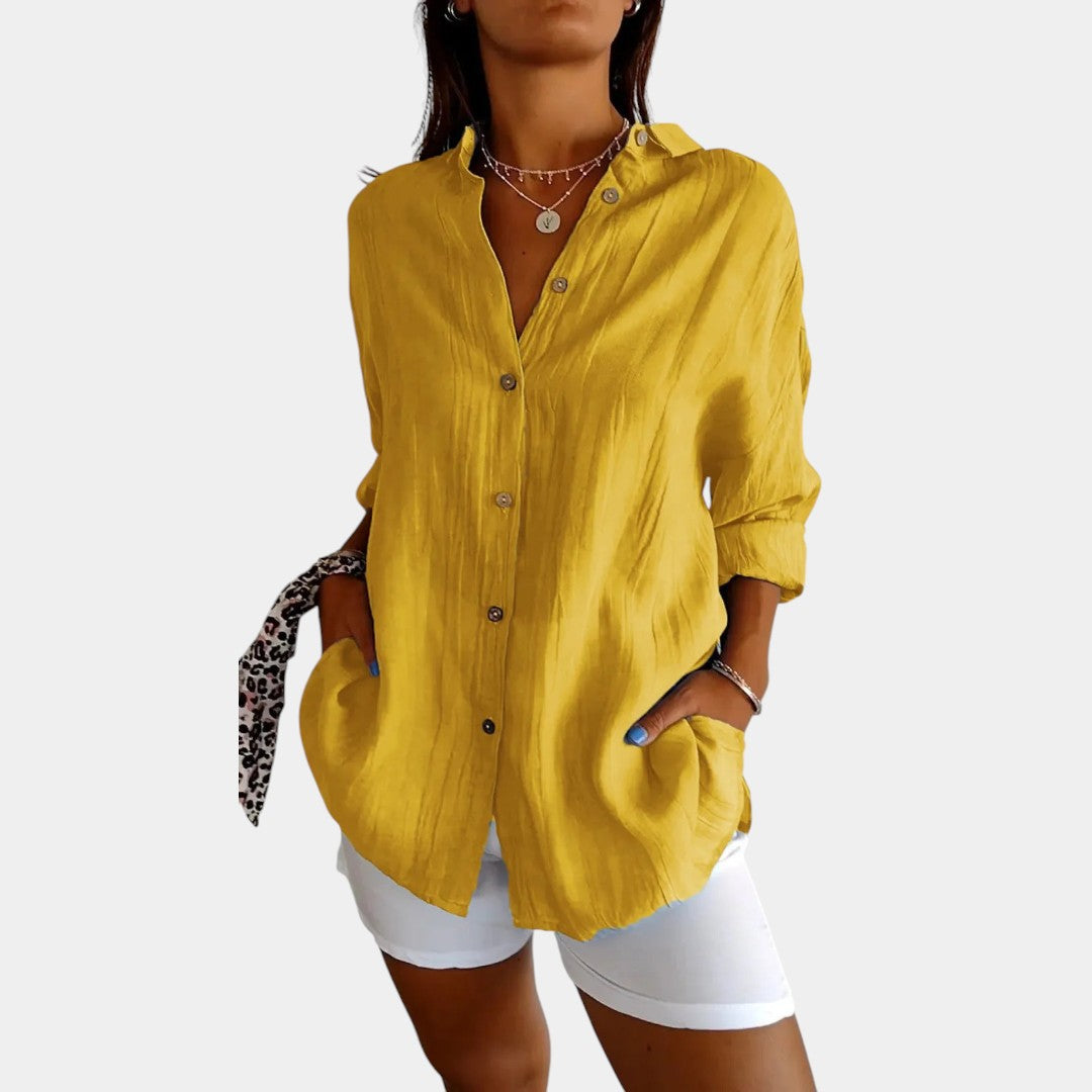 Nokmo | Women's Button-Up Linen Shirt with Loose Fit