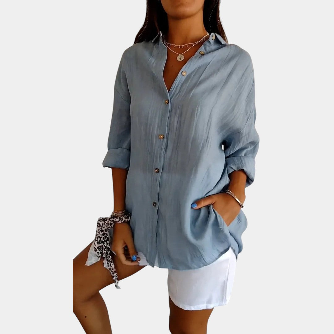 Nokmo | Women's Button-Up Linen Shirt with Loose Fit