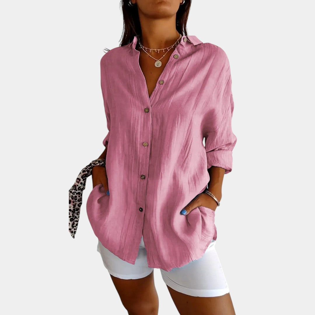Nokmo | Women's Button-Up Linen Shirt with Loose Fit
