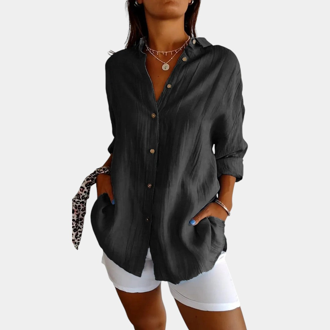 Nokmo | Women's Button-Up Linen Shirt with Loose Fit