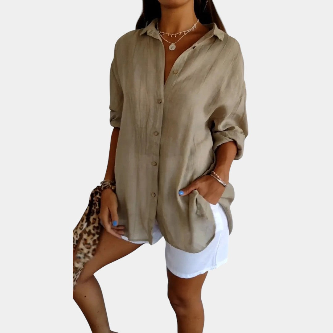 Nokmo | Women's Button-Up Linen Shirt with Loose Fit