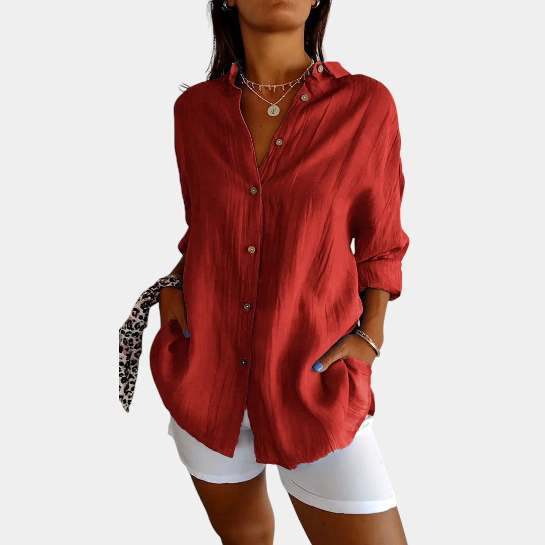 Nokmo | Women's Button-Up Linen Shirt with Loose Fit
