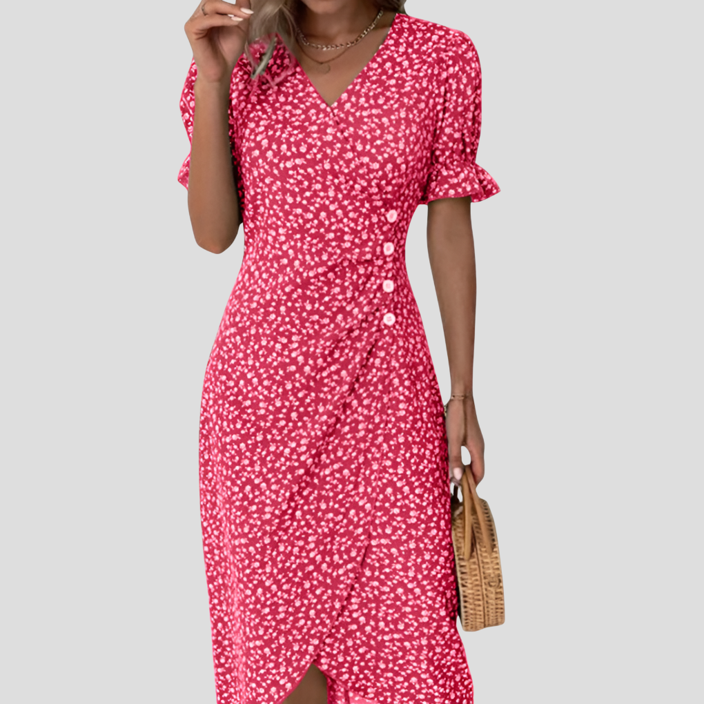 Nokmo | Women's Button Wrap Floral Midi Dress