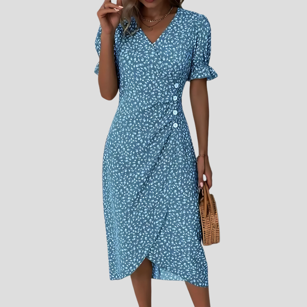 Nokmo | Women's Button Wrap Floral Midi Dress