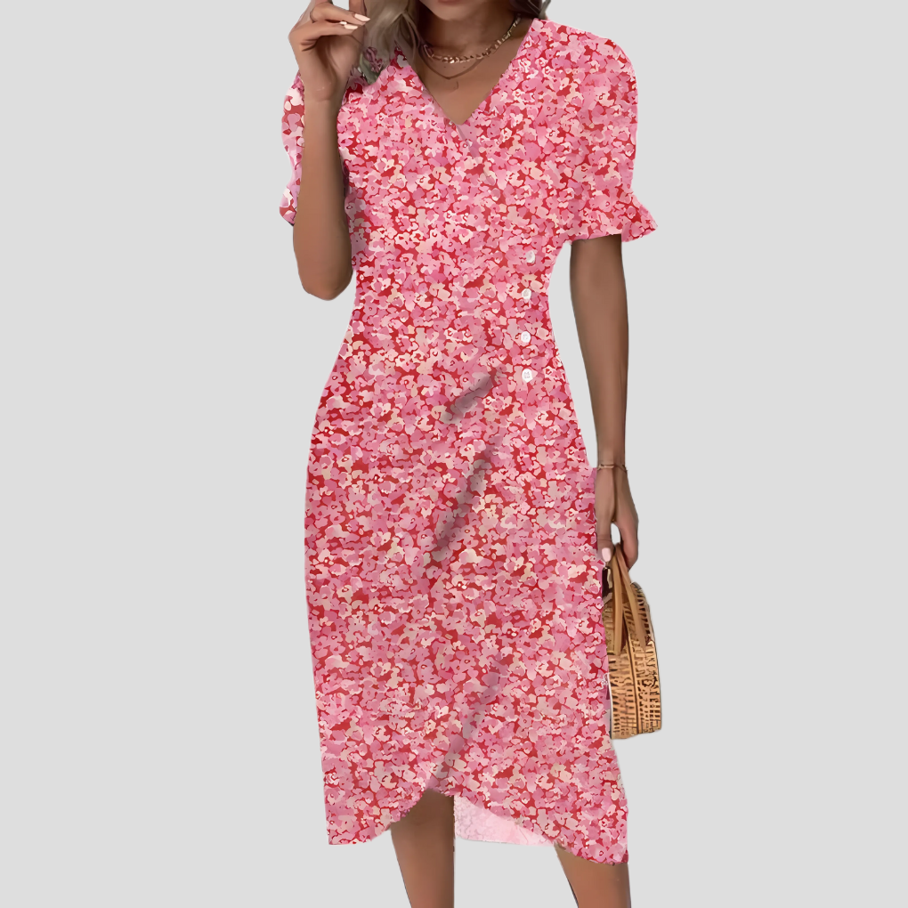 Nokmo | Women's Button Wrap Floral Midi Dress