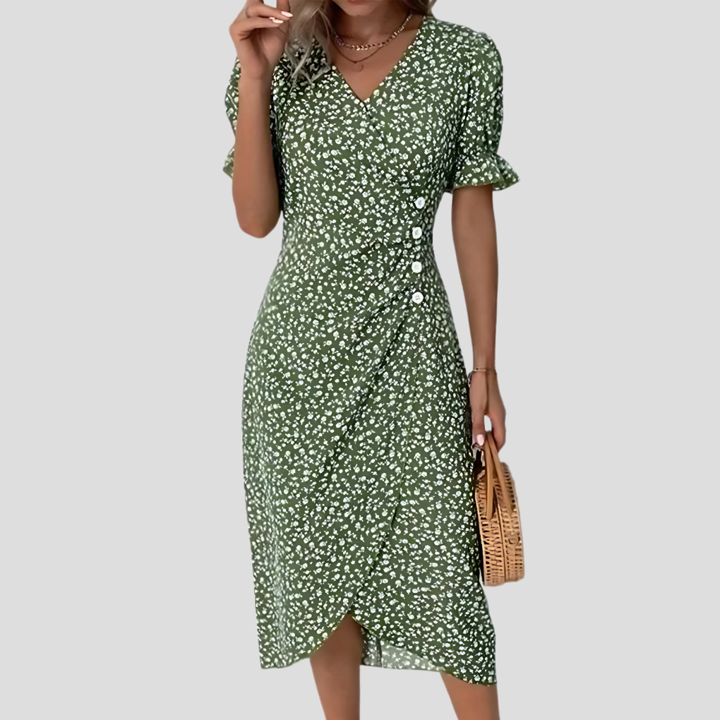 Nokmo | Women's Button Wrap Floral Midi Dress