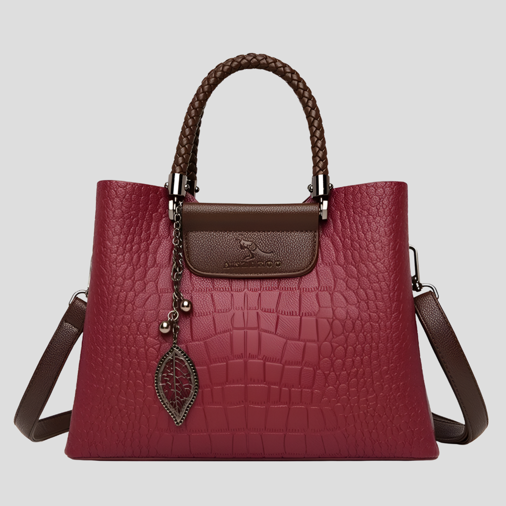 Nokmo | Women's Crocodile Embossed Tote Bag with Leaf Charm