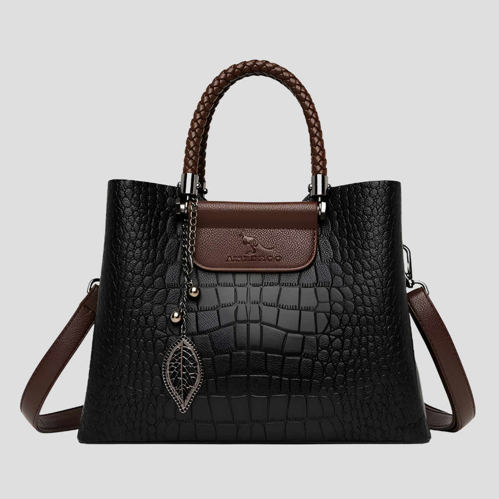 Nokmo | Women's Crocodile Embossed Tote Bag with Leaf Charm