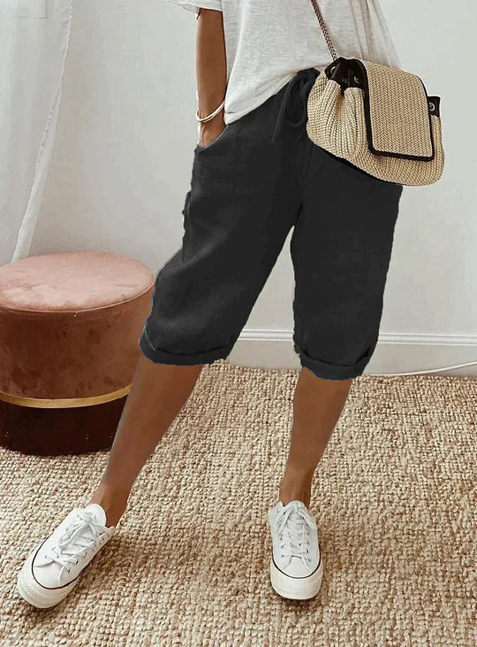 Nokmo | Women's Cropped Linen Blend Drawstring Pants