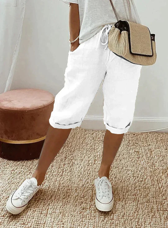 Nokmo | Women's Cropped Linen Blend Drawstring Pants