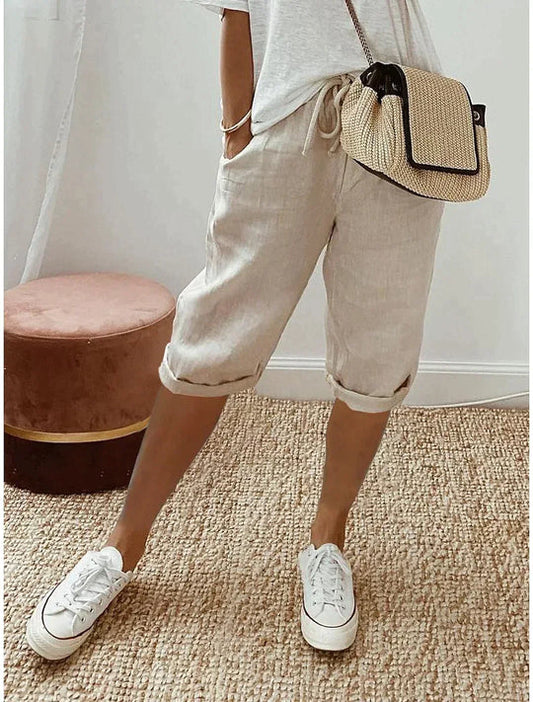 Nokmo | Women's Cropped Linen Blend Drawstring Pants