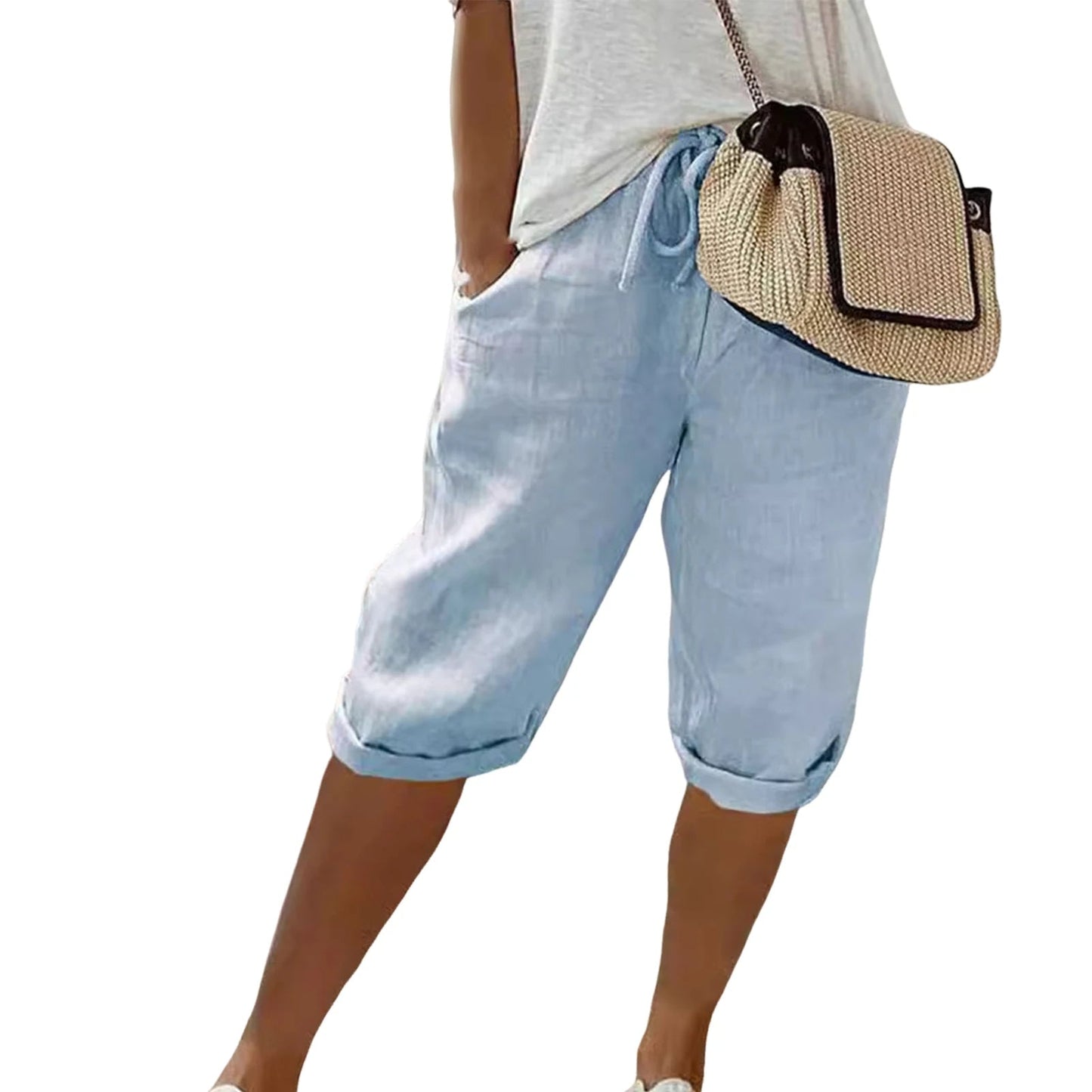 Nokmo | Women's Cropped Linen Pants with Drawstring Waist