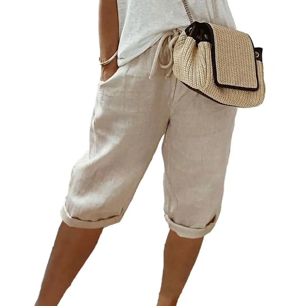 Nokmo | Women's Cropped Linen Pants with Drawstring Waist