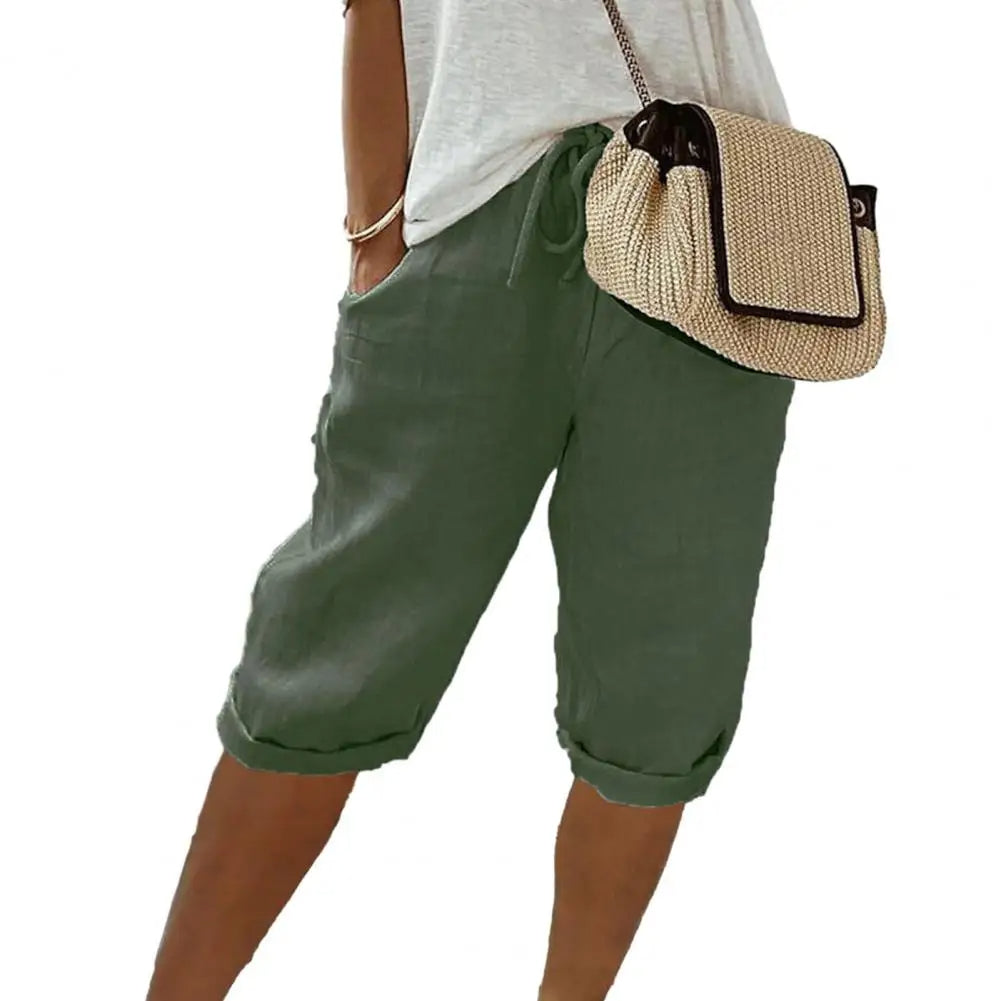 Nokmo | Women's Cropped Linen Pants with Drawstring Waist