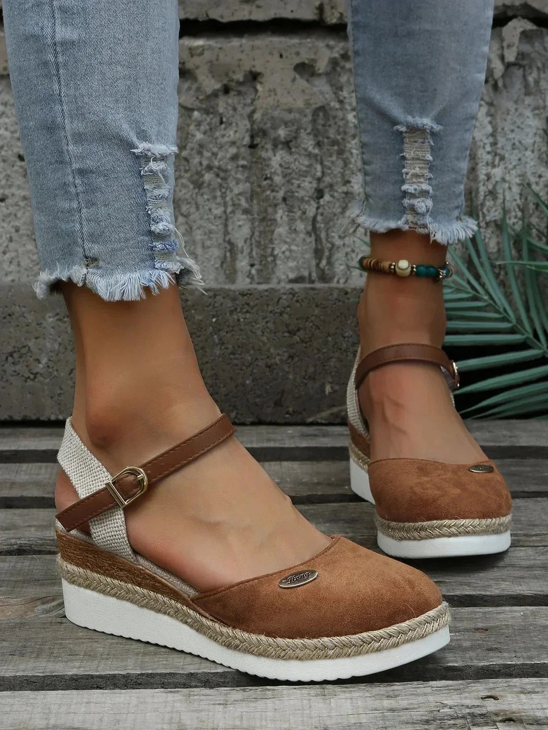 Nokmo | Women's Espadrille Wedge Sandals with Ankle Strap