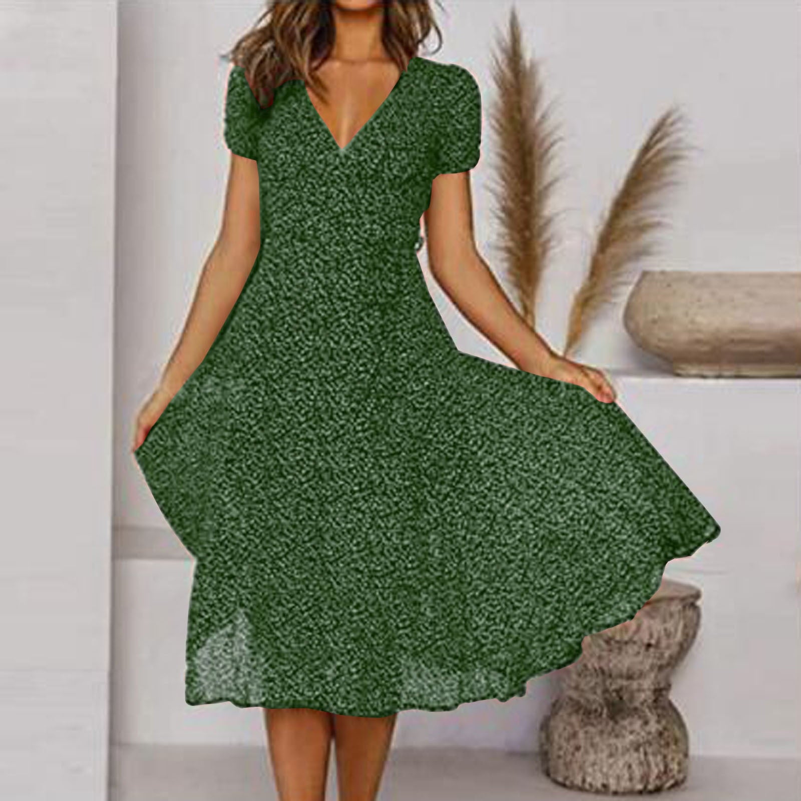 Nokmo | Women's Floral A-line V-Neck Midi Dress
