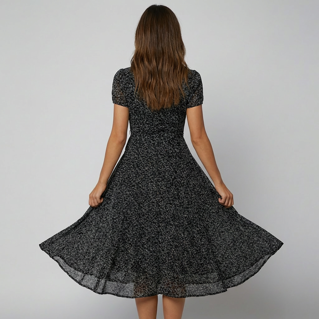 Nokmo | Women's Floral A-line V-Neck Midi Dress