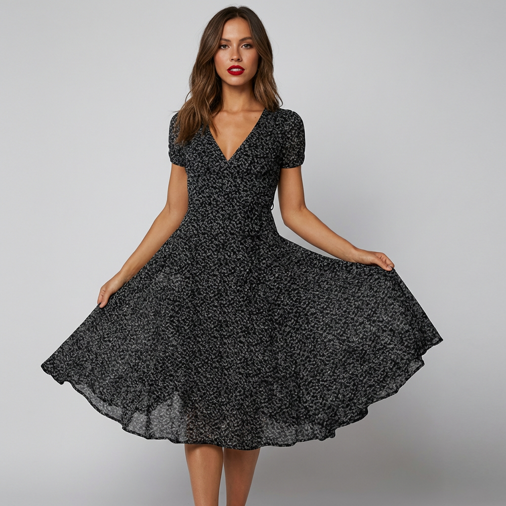 Nokmo | Women's Floral A-line V-Neck Midi Dress