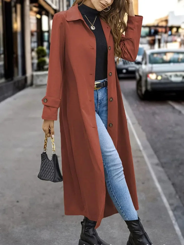 Nokmo | Women's Full Length Trench Coat with Buttons