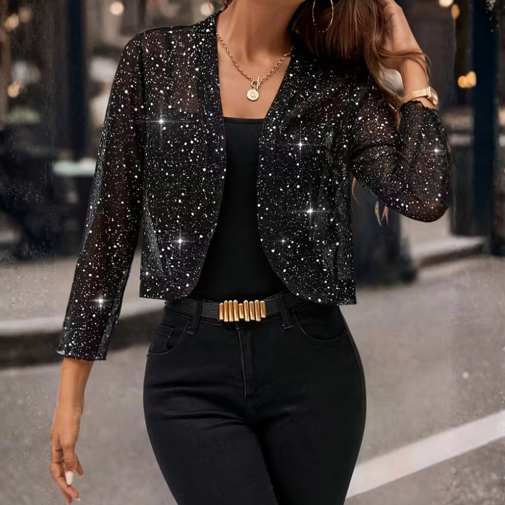Nokmo | Women's Glitter Cardigan Open Front Shimmer Jacket