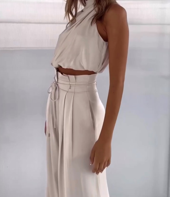 Nokmo | Women's Halter Neck Top & Wide Leg Pants Set