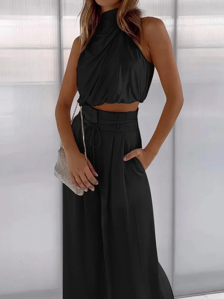 Nokmo | Women's Halter Neck Top & Wide Leg Pants Set