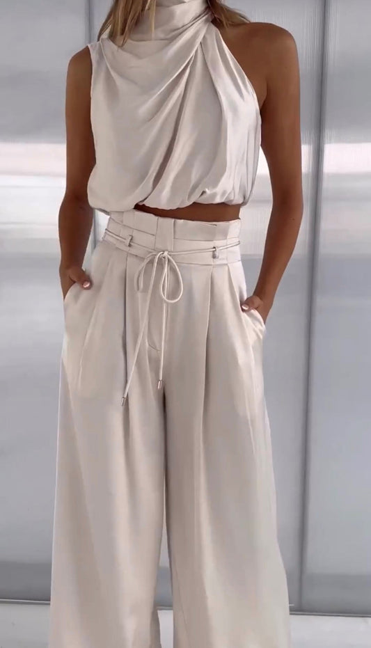Nokmo | Women's Halter Neck Top & Wide Leg Pants Set