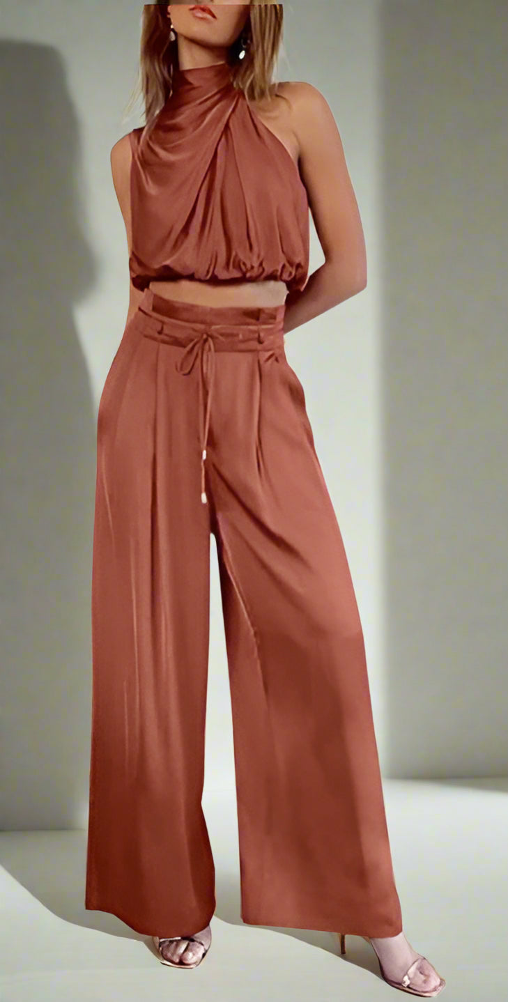 Nokmo | Women's Halter Neck Top & Wide Leg Pants Set