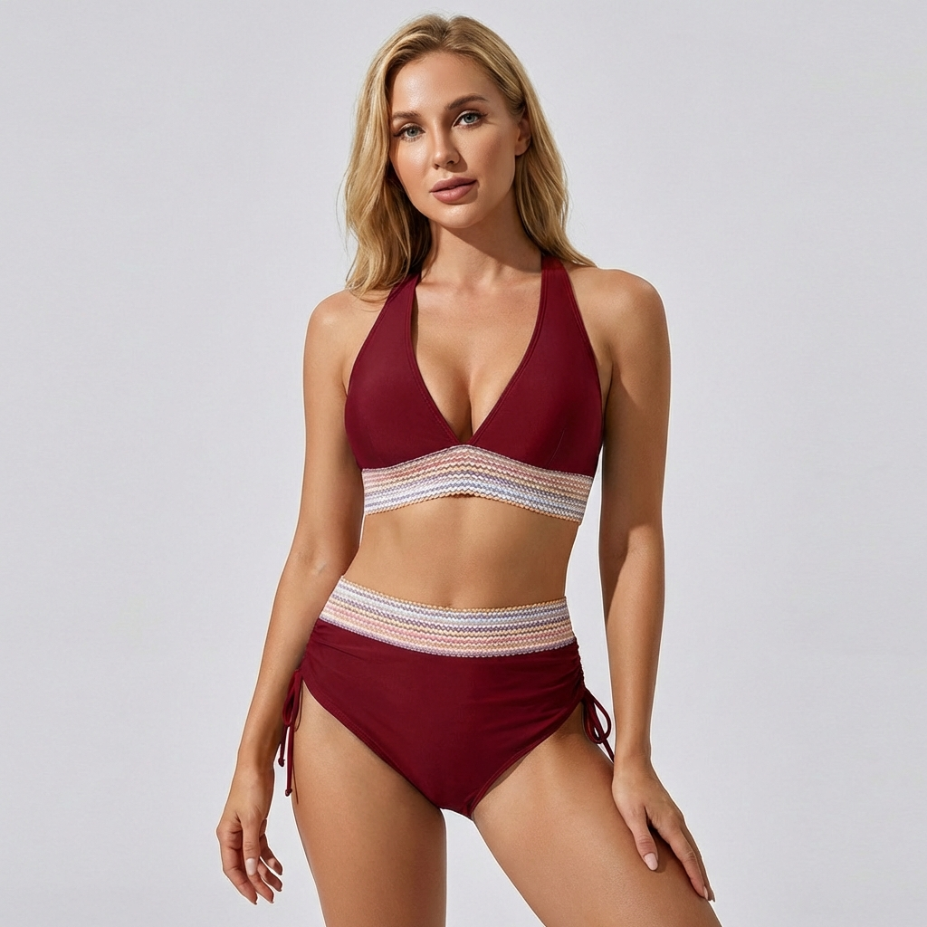 Nokmo | Women's High-Waisted Bikini with Colorblock Waistband