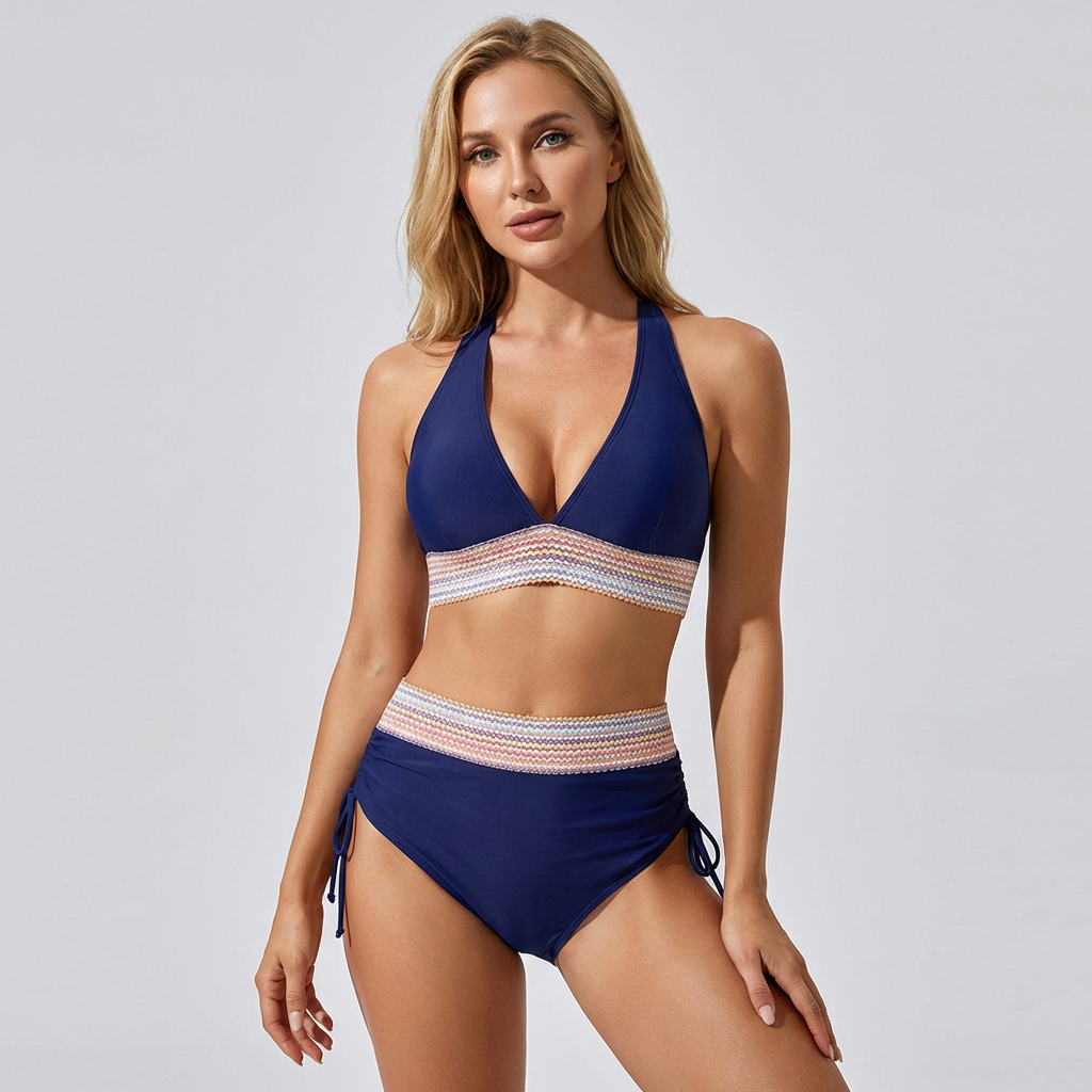 Nokmo | Women's High-Waisted Bikini with Colorblock Waistband