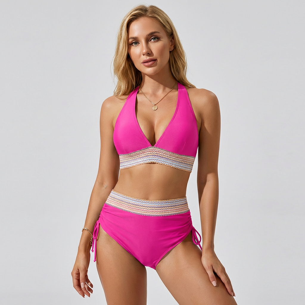 Nokmo | Women's High-Waisted Bikini with Colorblock Waistband