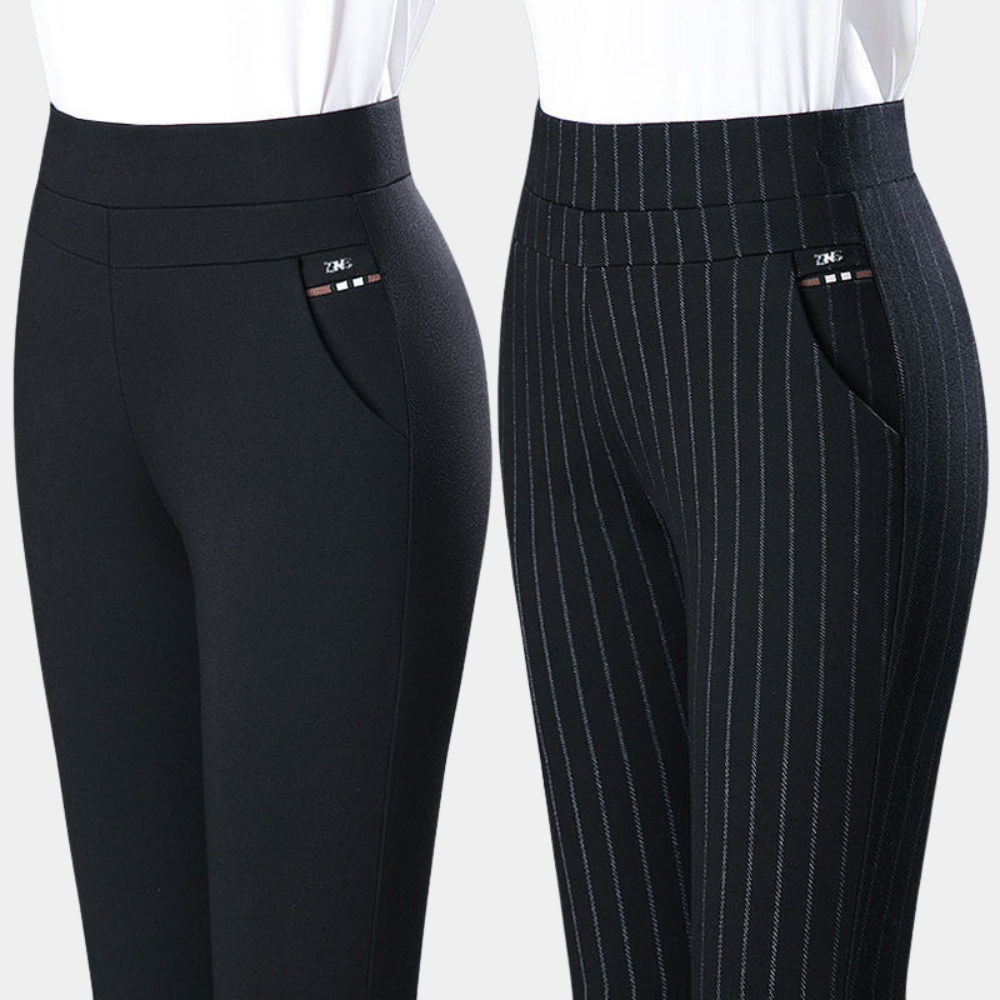 Nokmo | Women's High Waisted Stretch Pants with Pinstripe