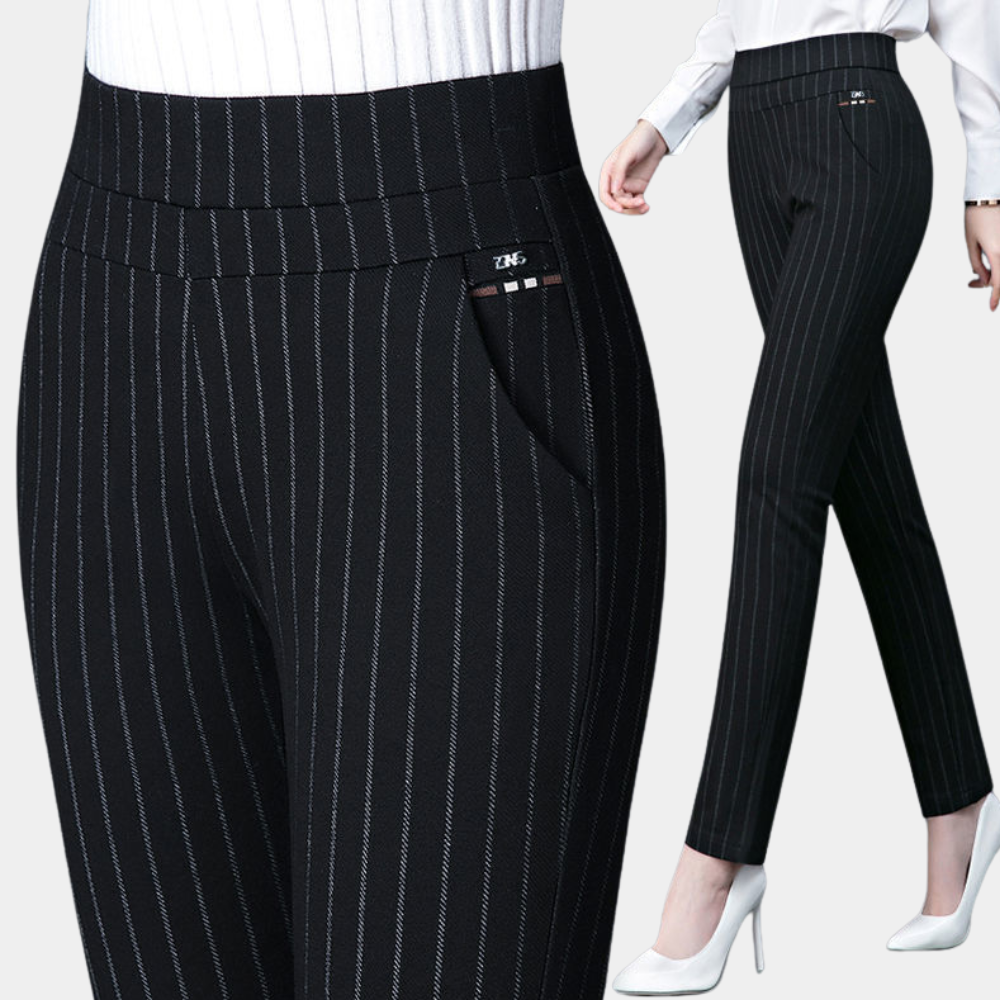 Nokmo | Women's High Waisted Stretch Pants with Pinstripe