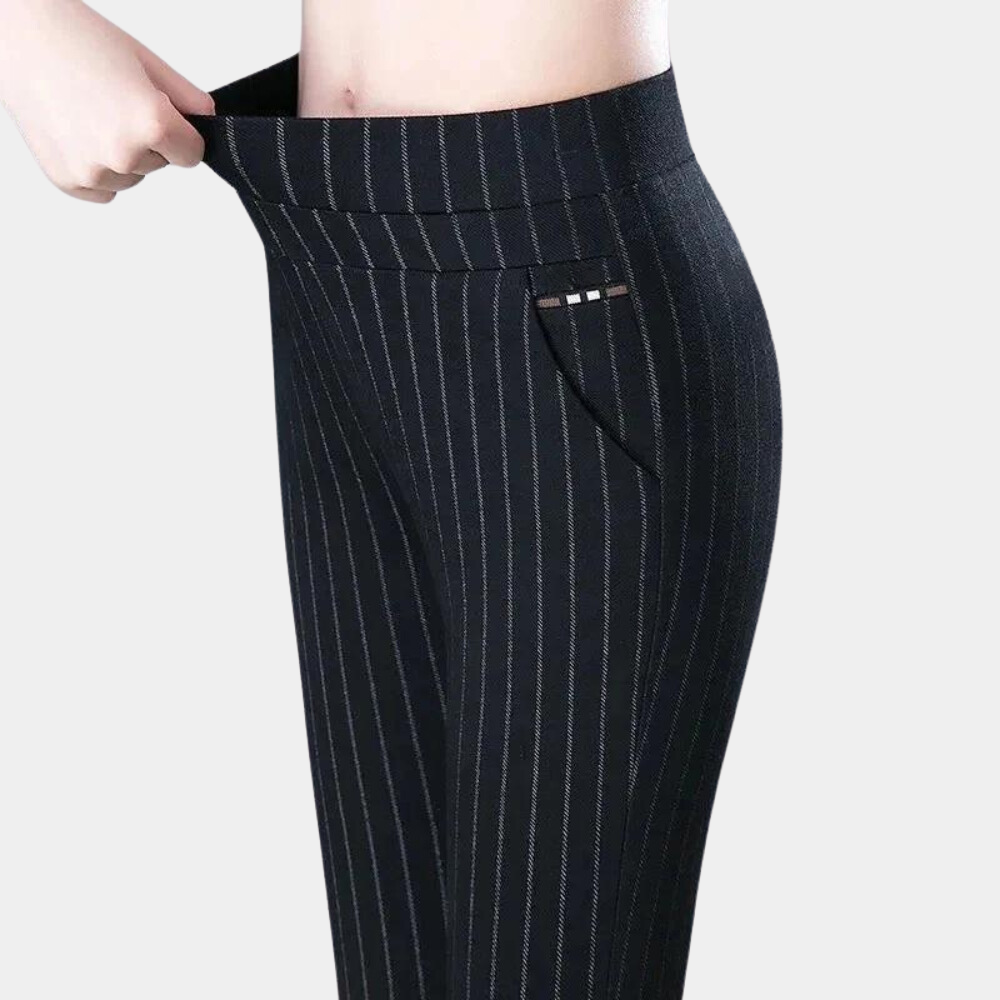 Nokmo | Women's High Waisted Stretch Pants with Pinstripe