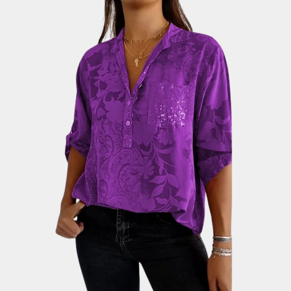 Nokmo | Women's Jacquard Blouse with Convertible Sleeves
