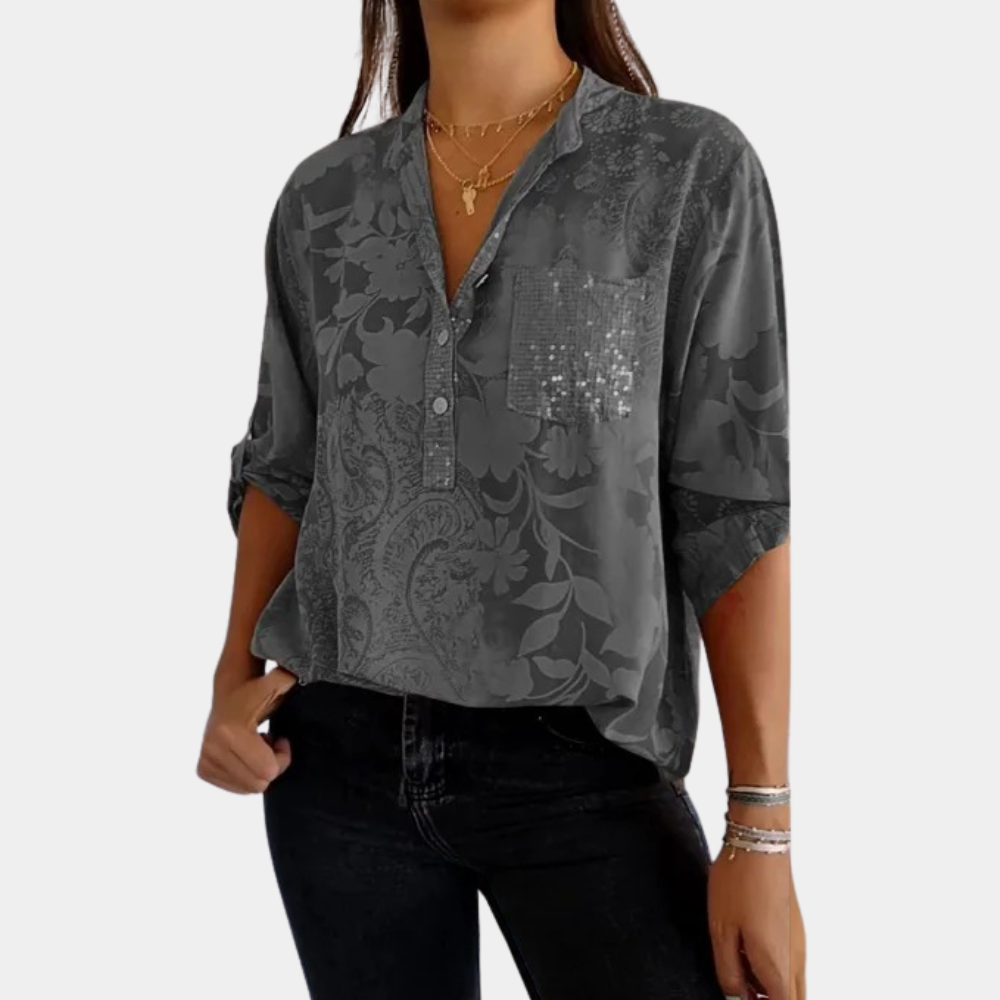 Nokmo | Women's Jacquard Blouse with Convertible Sleeves