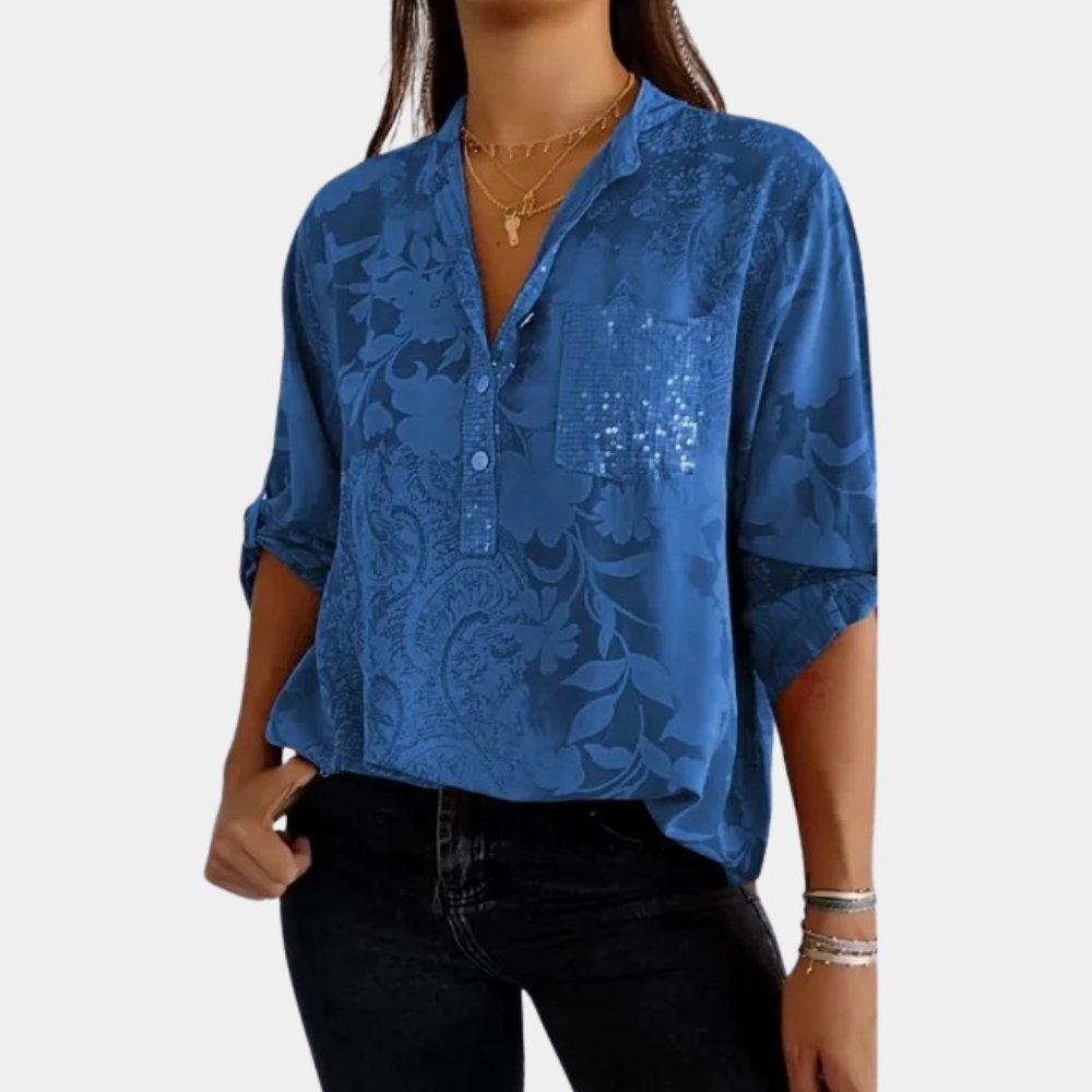 Nokmo | Women's Jacquard Blouse with Convertible Sleeves