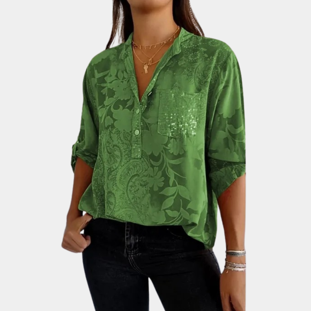 Nokmo | Women's Jacquard Blouse with Convertible Sleeves