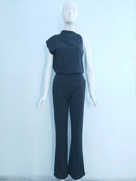 Nokmo Women's Jumpsuit with Round Neckline, Sleeveless and Wide Leg