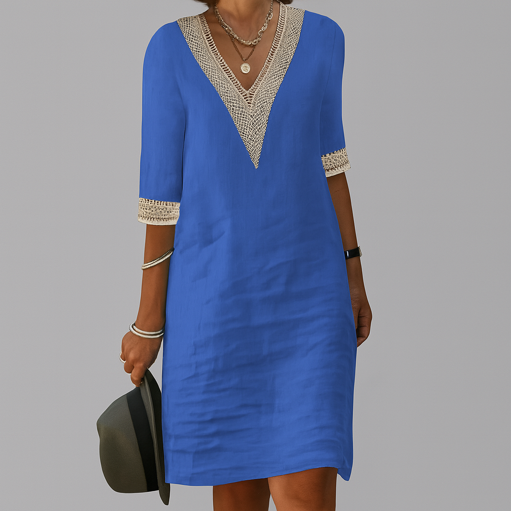 Nokmo | Women's Lace Trim V-Neck Tunic Dress