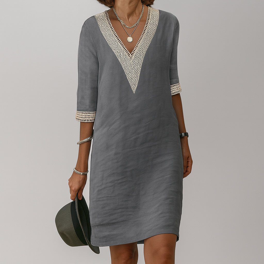 Nokmo | Women's Lace Trim V-Neck Tunic Dress