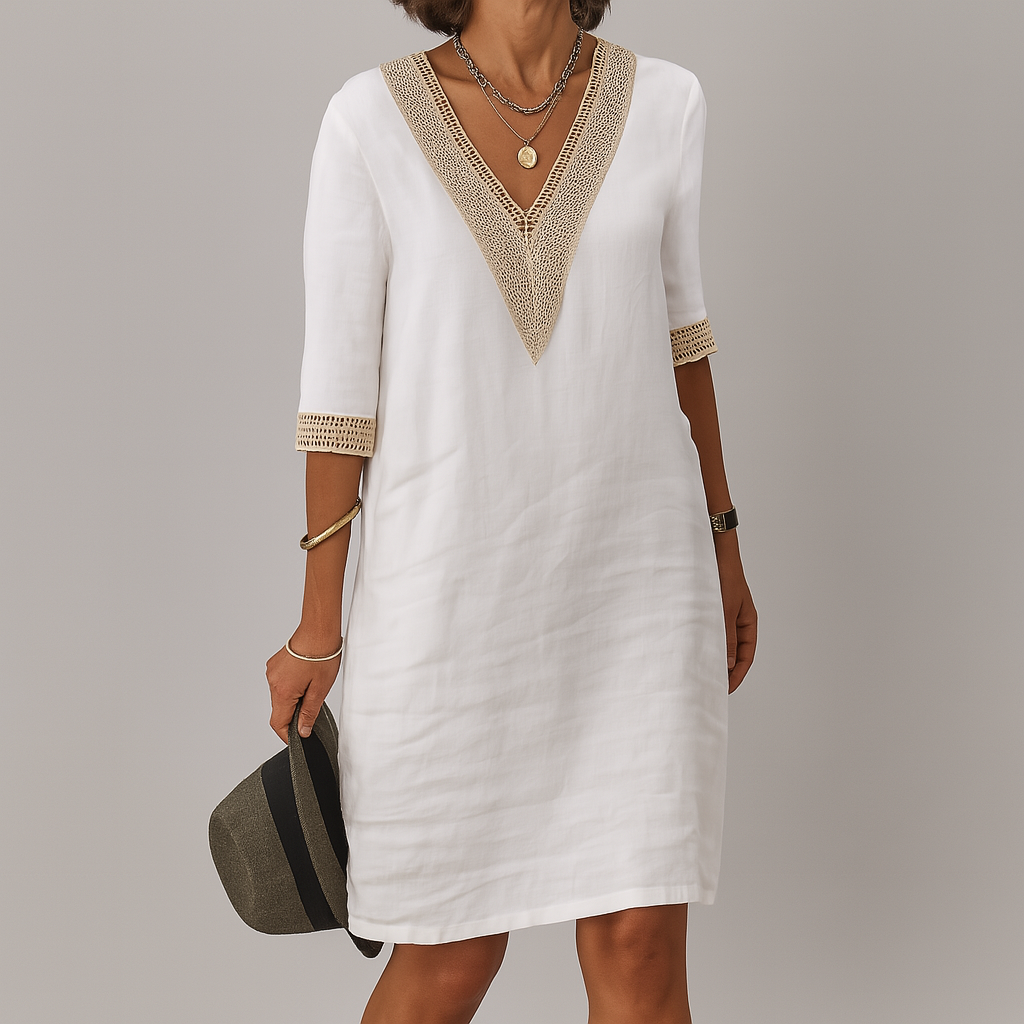 Nokmo | Women's Lace Trim V-Neck Tunic Dress