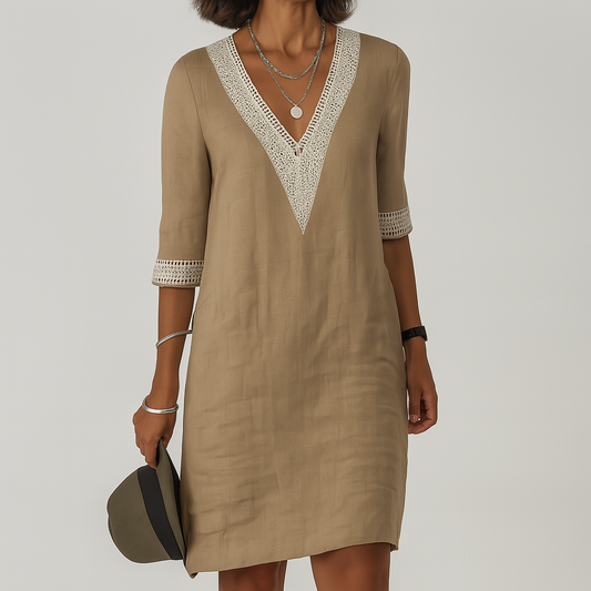 Nokmo | Women's Lace Trim V-Neck Tunic Dress