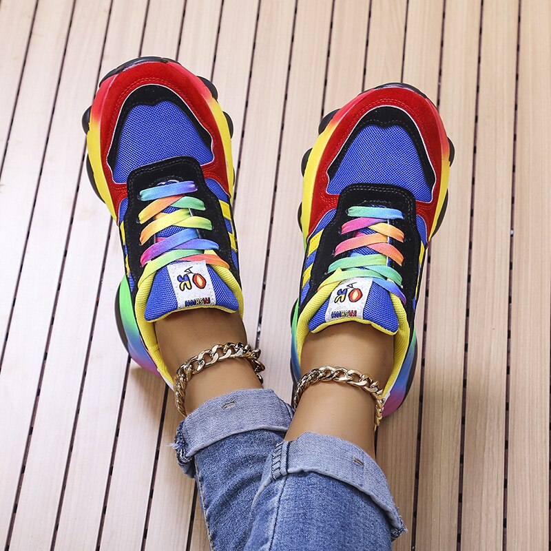 Nokmo | Women's Lace-Up Sneakers with Rainbow Accents