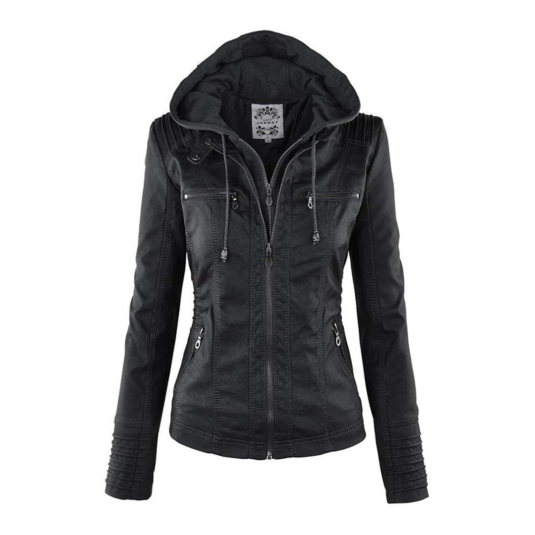 Nokmo - Women's Leather Jacket with Hood